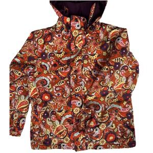 Burton Youth Girls Winter Jacket Size L Full Zip Hooded Nylon Paisley Floral